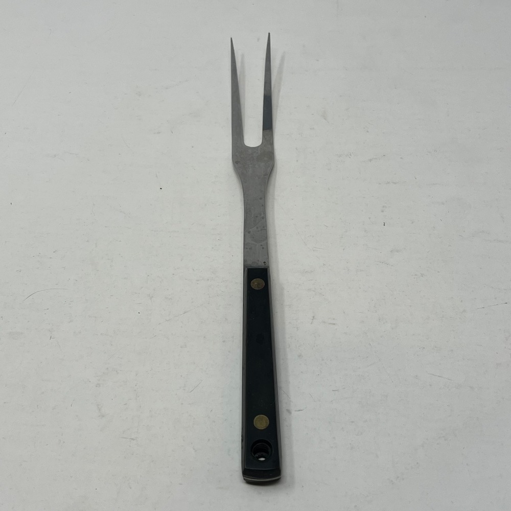 Vintage Flint Arrowhead Stainless Steel Meat Carving Fork Black Handle 10.5"